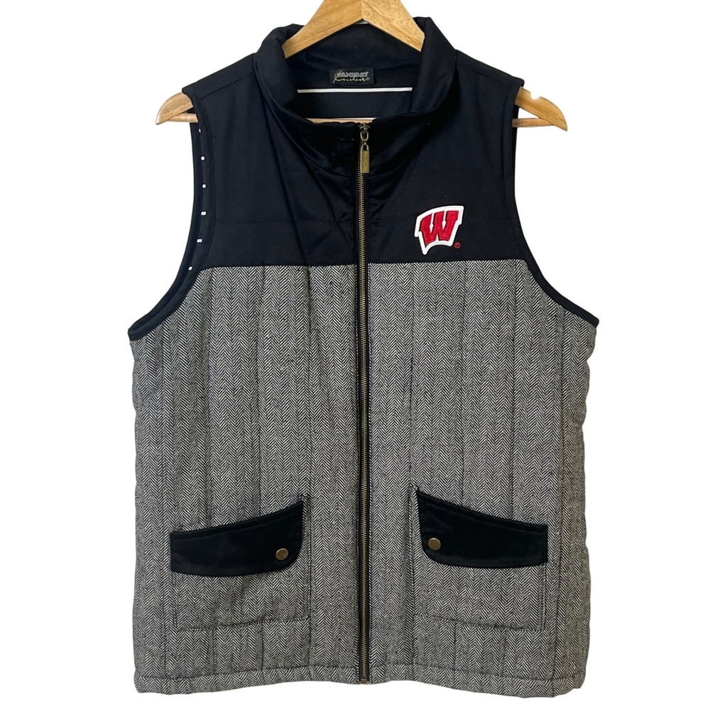 Gameday‎ Couture Woman's Wisconsin Badgers Gray Full Zip Padded Vest XL